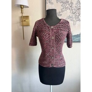Jones New York Collection Womens 100% Cotton Open Knit Short Sleeve Cardigan